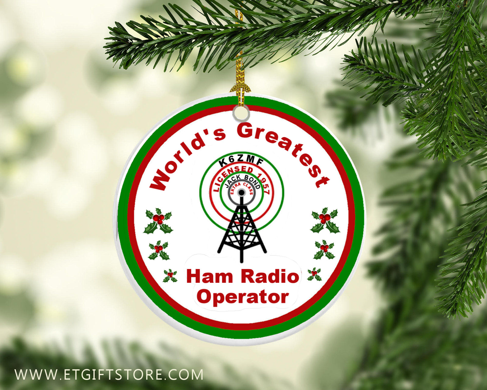 Personalized Ham Radio Operator Christmas ornament