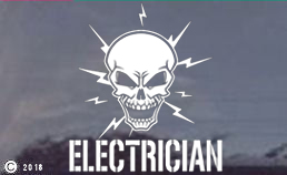 Electrician Skull Window Sticker - Decal Two Sizes