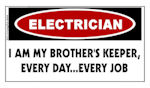 WARNING: Electrician I Am My Brother's Keeper Sticker