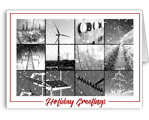Black and white imagery showing different power concepts. A nice greeting card for energy companies, utilities, contractors, etc.