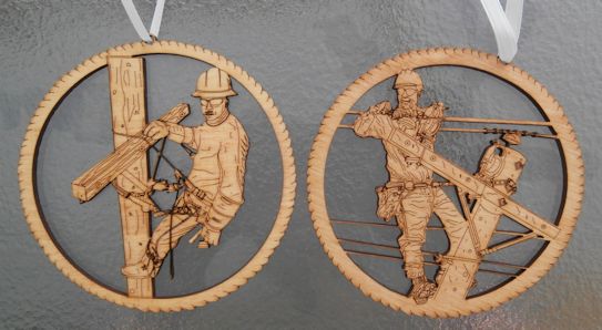 Nicely detailed Christmas tree ornaments for journeymen linemen, lineworkers, power lineman, etc. Order one today!