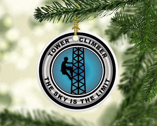 Christmas Tree Ornament for tower climbers, tower technicians and others who work in the cell, radio and telecom industry.